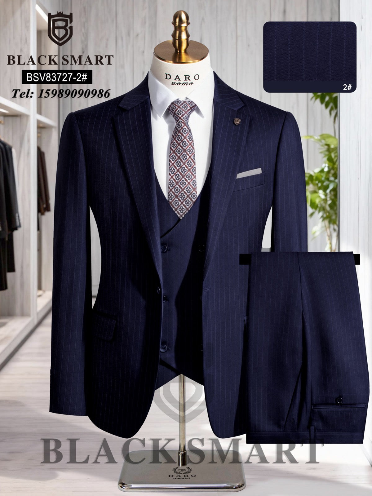 Black Smart Stripe Suit